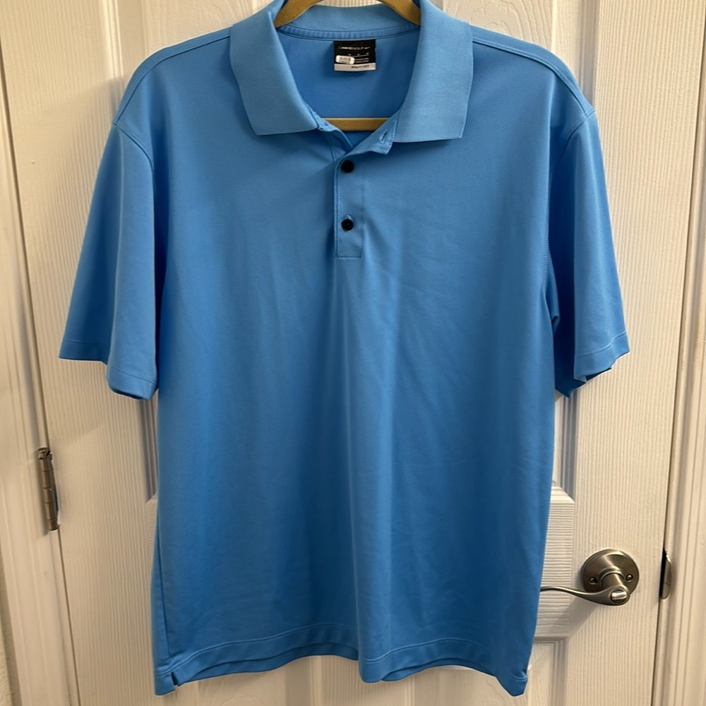 Men's NIKE GOLF Polo Size M- NikeFitDry Blue Collared Stretch